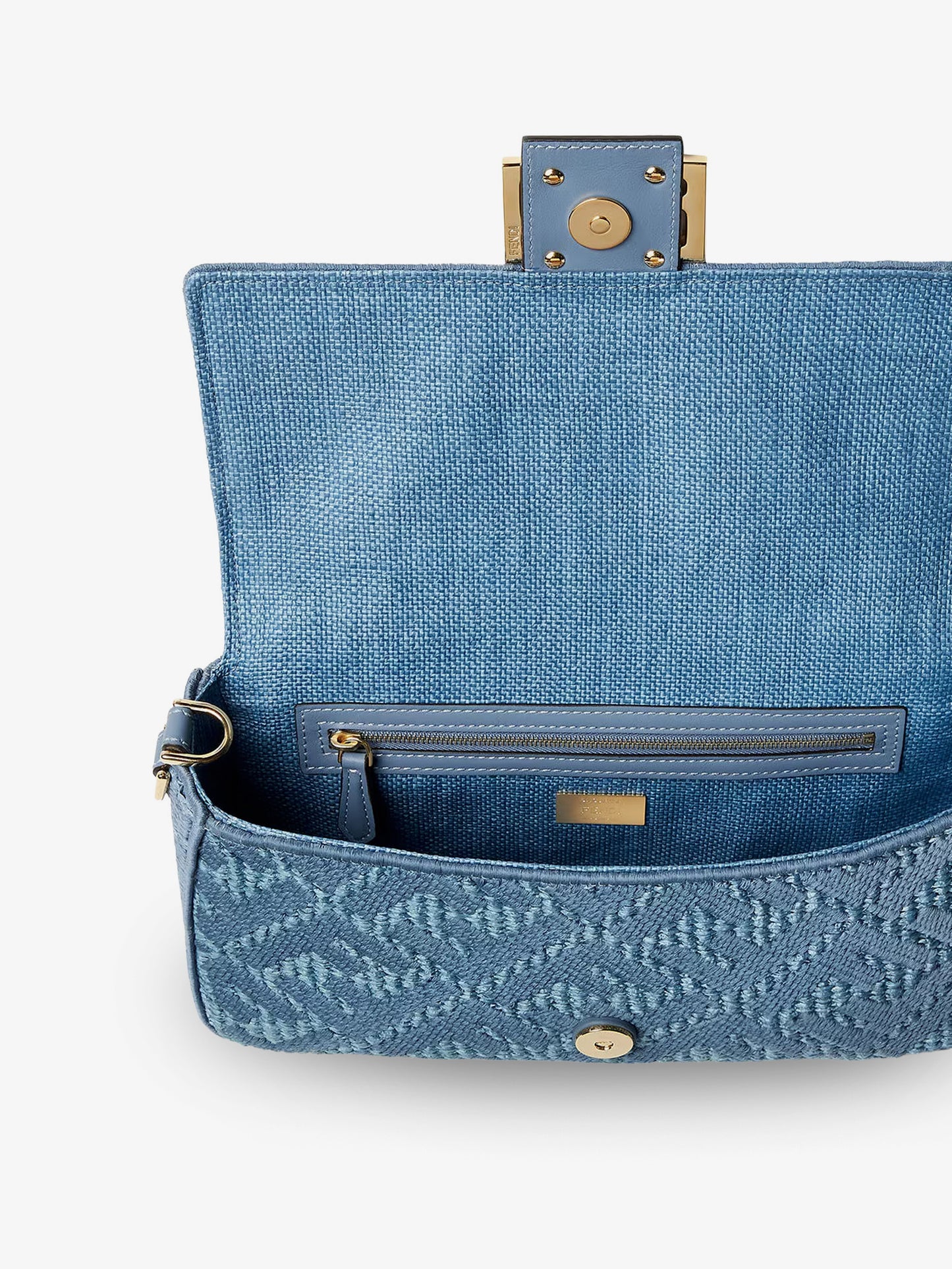 Baguette® handbag in raffia with all-over FF embroidery