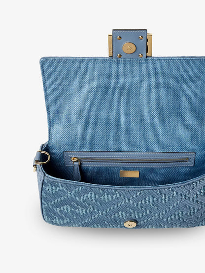 Baguette® handbag in raffia with all-over FF embroidery thumbnail