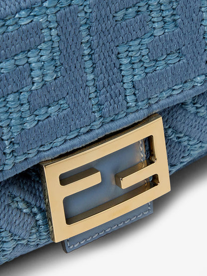 Baguette® handbag in raffia with all-over FF embroidery thumbnail
