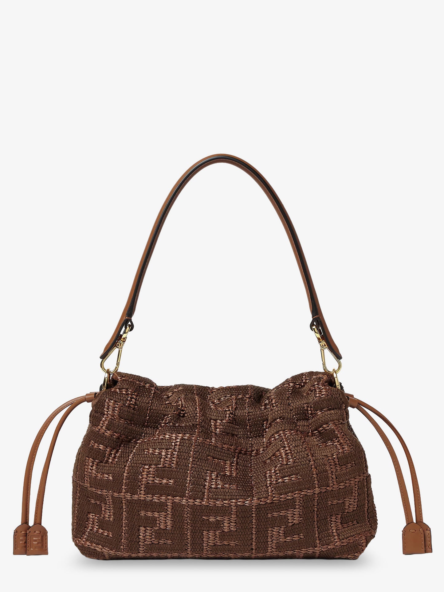 Mamma Baguette Medium Raffia Handbag with FF Embroidery