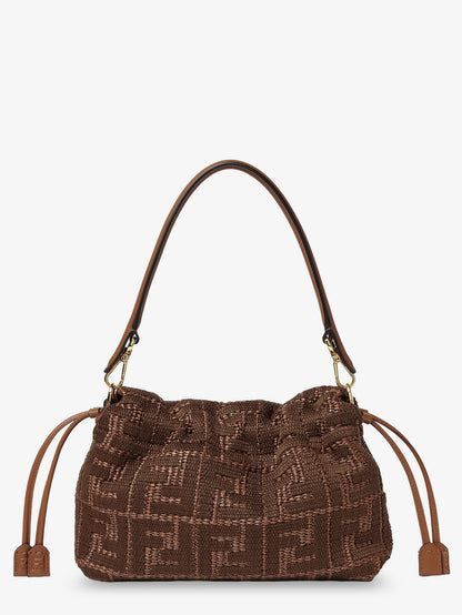 Mamma Baguette Medium Raffia Handbag with FF Embroidery thumbnail