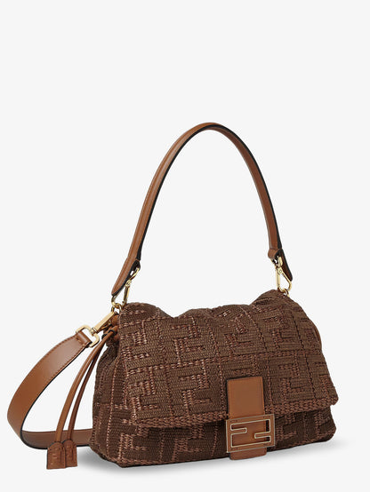 Mamma Baguette Medium Raffia Handbag with FF Embroidery thumbnail
