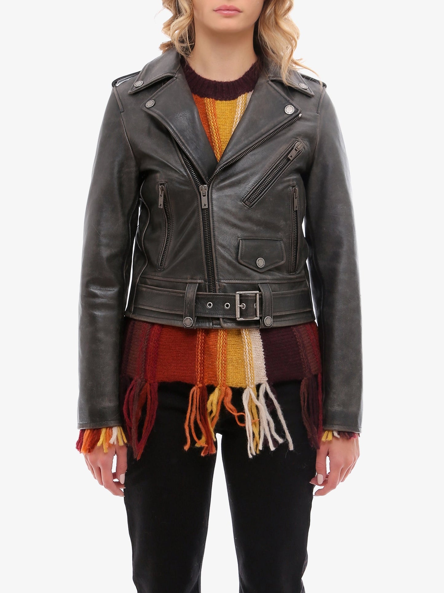 Slim fit Destiny lived-in effect leather biker