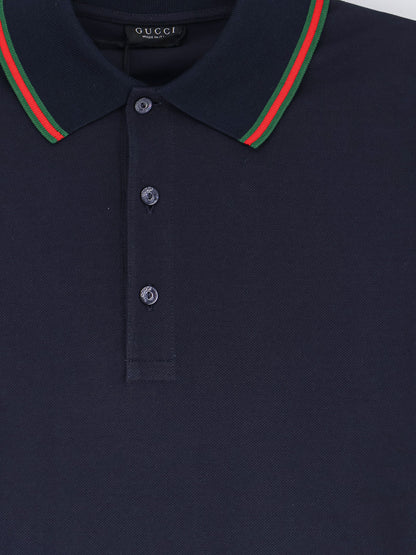 Cotton polo with Nastro Web detail on the collar thumbnail