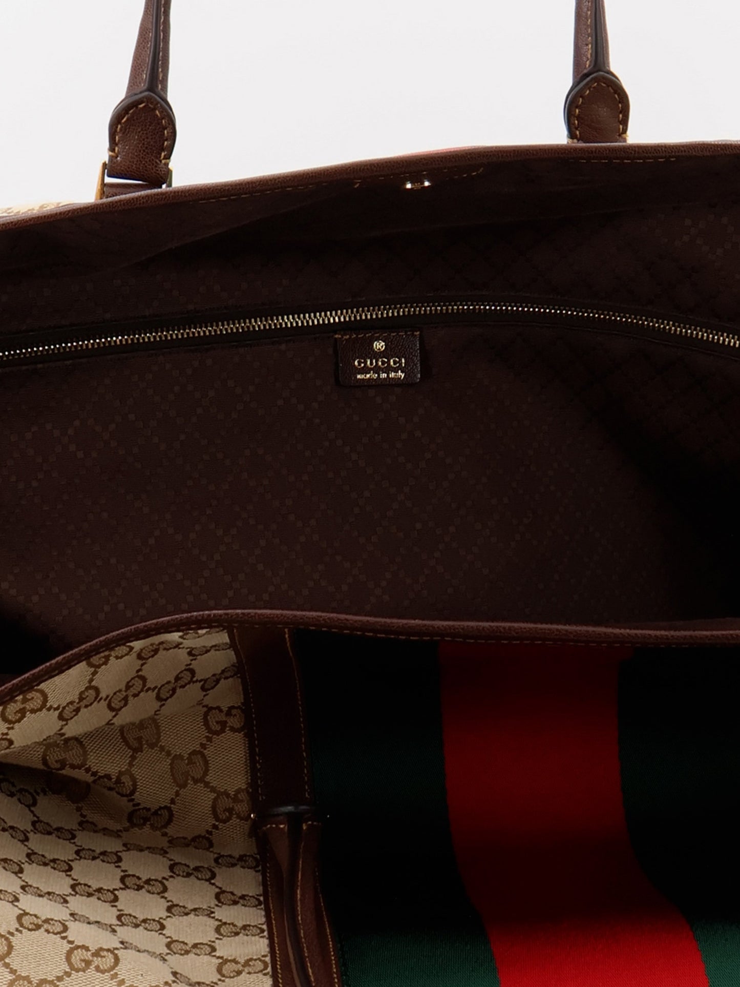 GG fabric travel bag with Web detail on the front