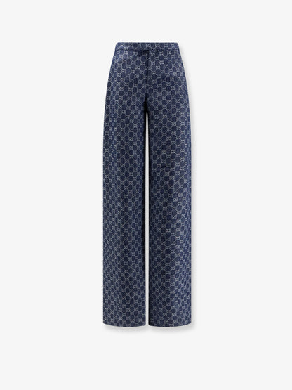 Cotton denim trousers with GG motif thumbnail