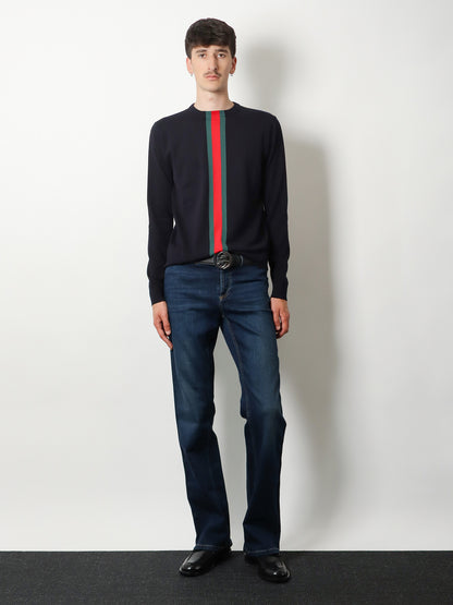 Jeans in blue denim con profili Nastro Web thumbnail
