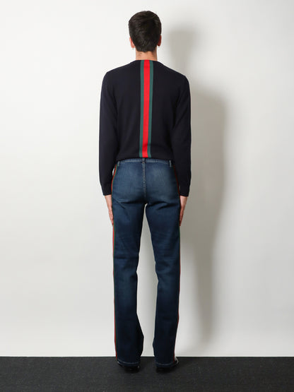 Jeans in blue denim con profili Nastro Web thumbnail