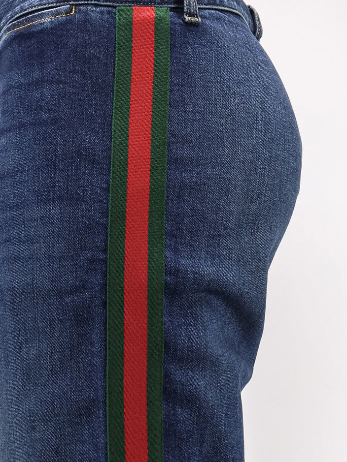 Jeans in blue denim con profili Nastro Web