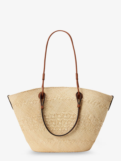 Paula's Ibiza -Anagram raffia and leather shoulder bag thumbnail