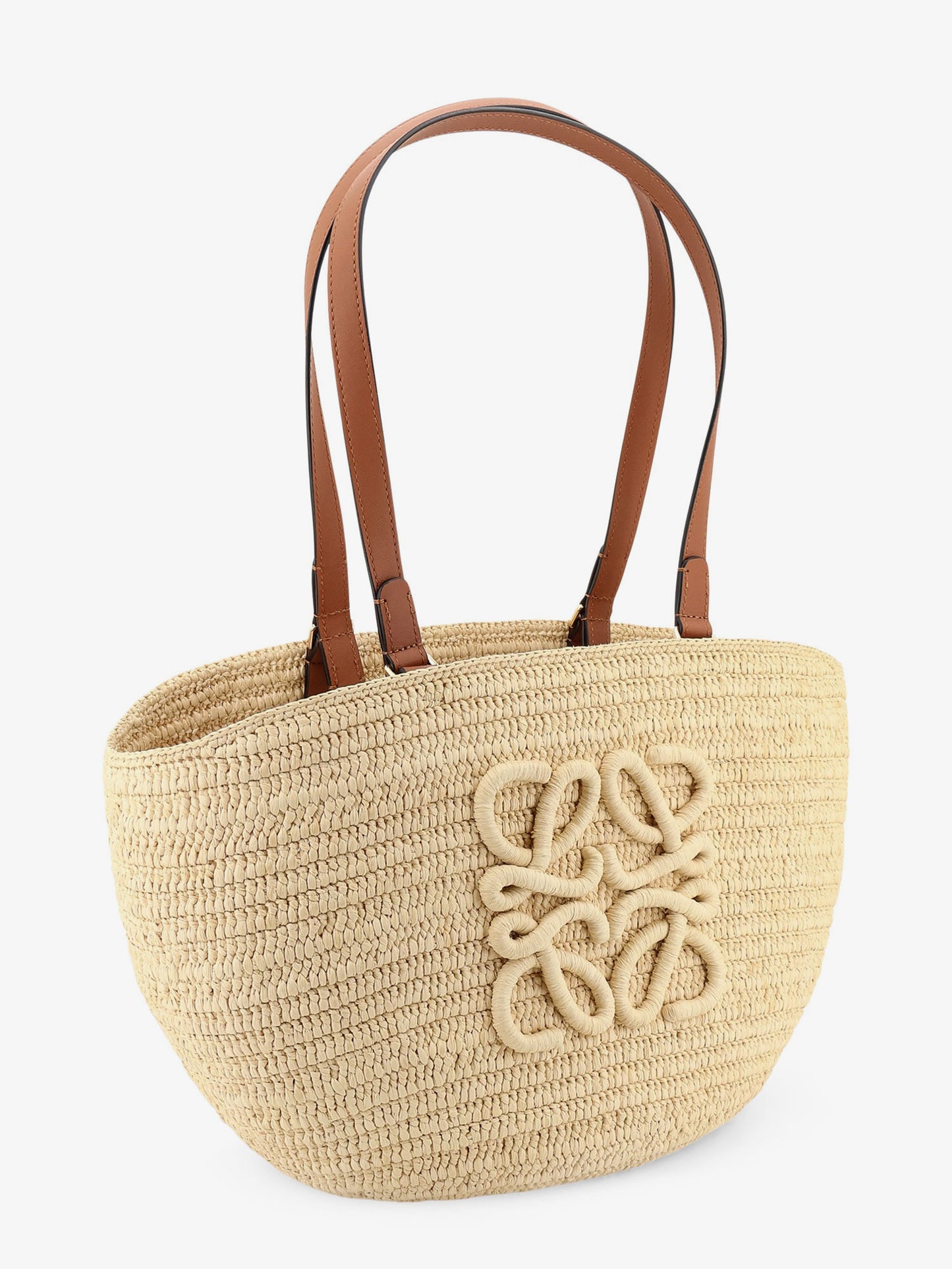 Paula's Ibiza -Eclipse Raffia and Leather handbag with 3D Anagram logo