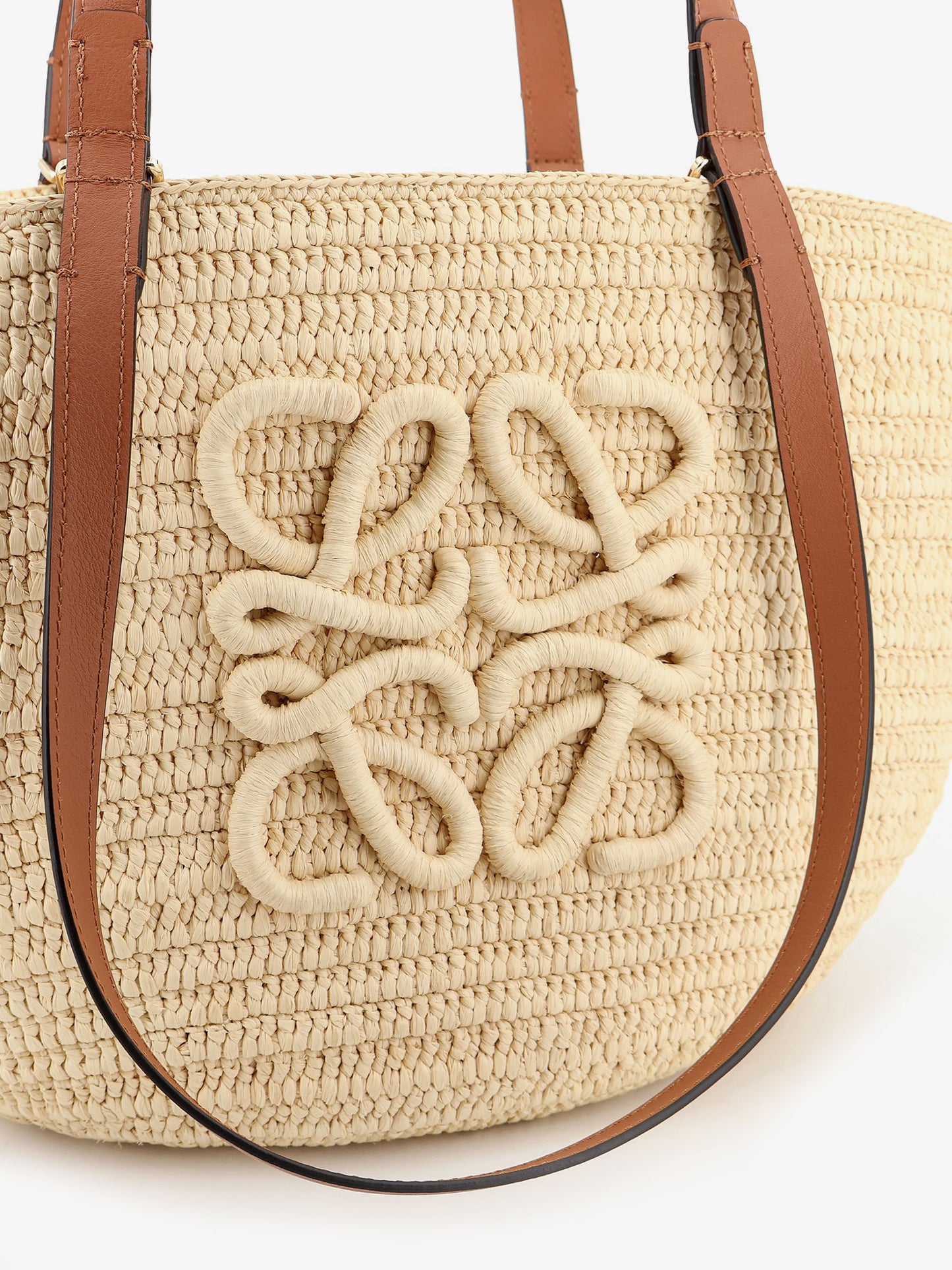 Paula's Ibiza -Eclipse Raffia and Leather handbag with 3D Anagram logo