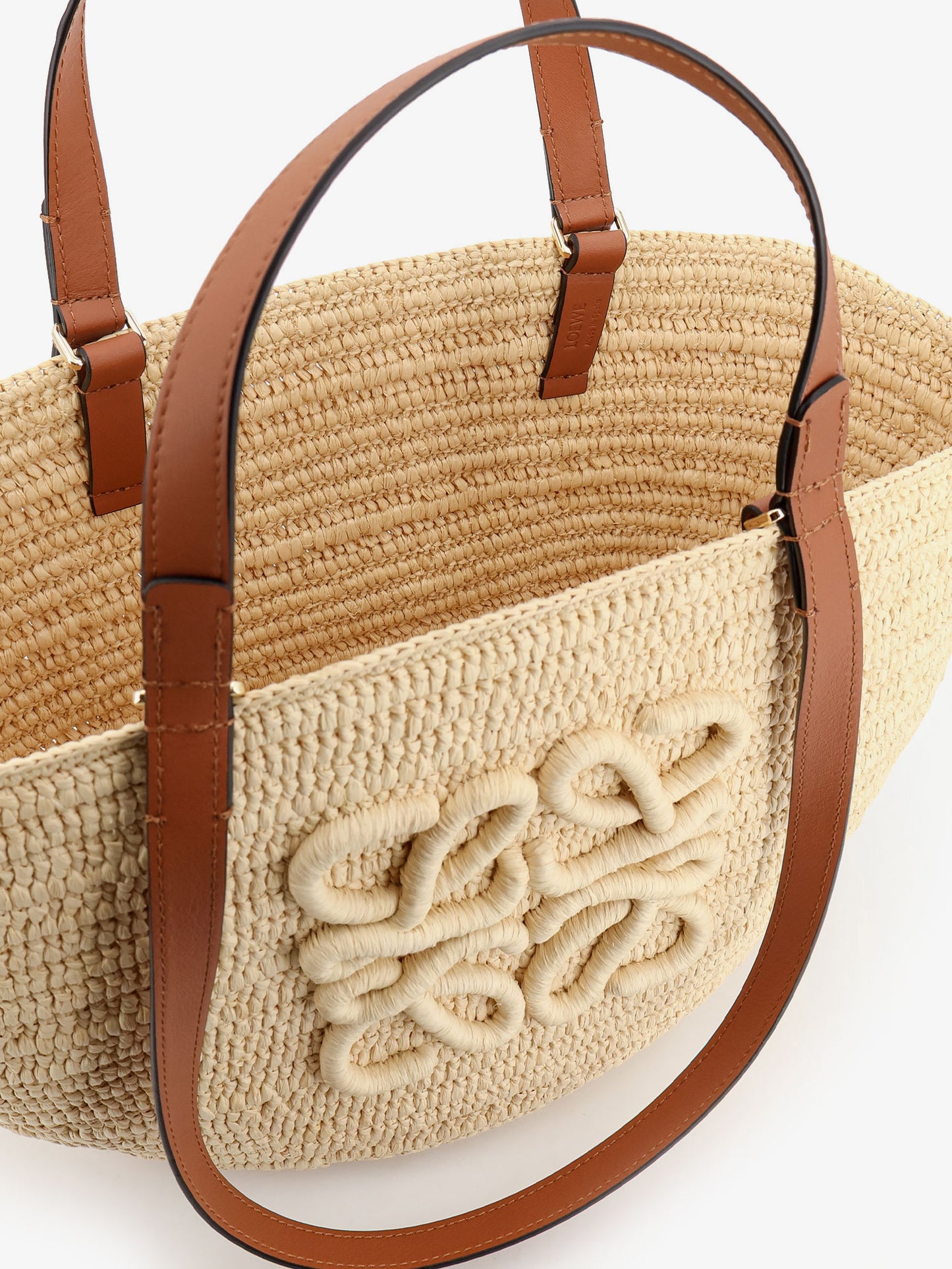 Paula's Ibiza -Eclipse Raffia and Leather handbag with 3D Anagram logo