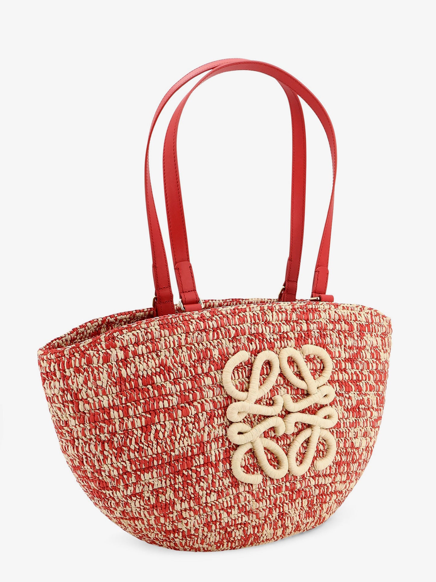 Paula's Ibiza -Medium Eclipse raffia and leather shoulder bag with 3D Anagram logo