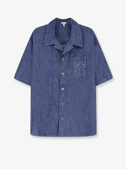 Blue denim shirt with embroidered Anagram logo thumbnail