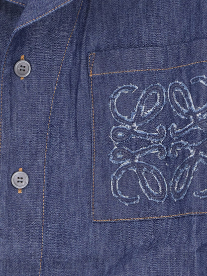 Blue denim shirt with embroidered Anagram logo thumbnail