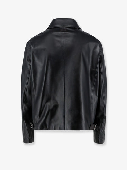 Leather jacket with back logo patch thumbnail