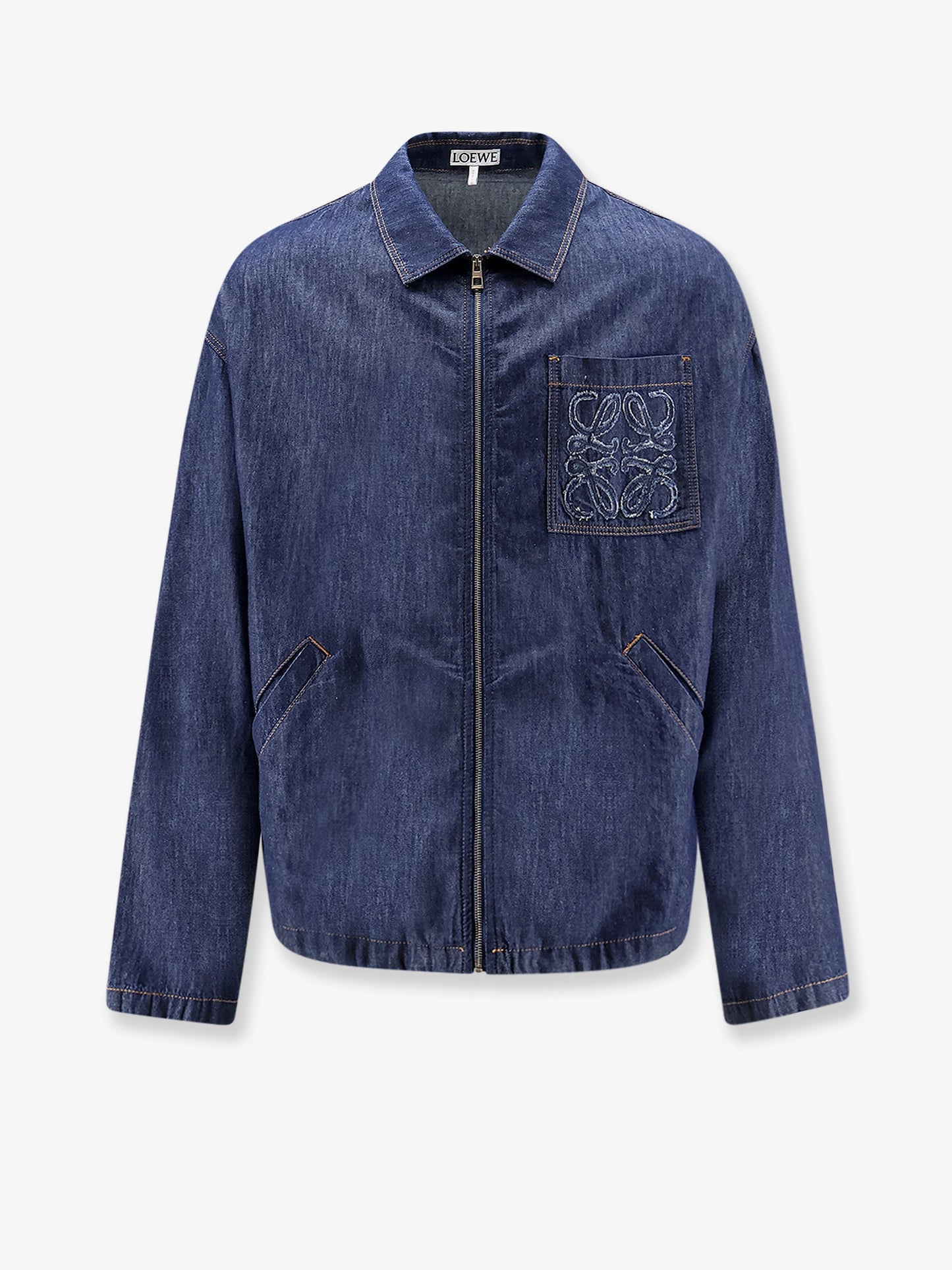 Blue denim jacket with embroidered Anagram logo