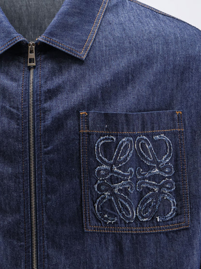 Blue denim jacket with embroidered Anagram logo thumbnail