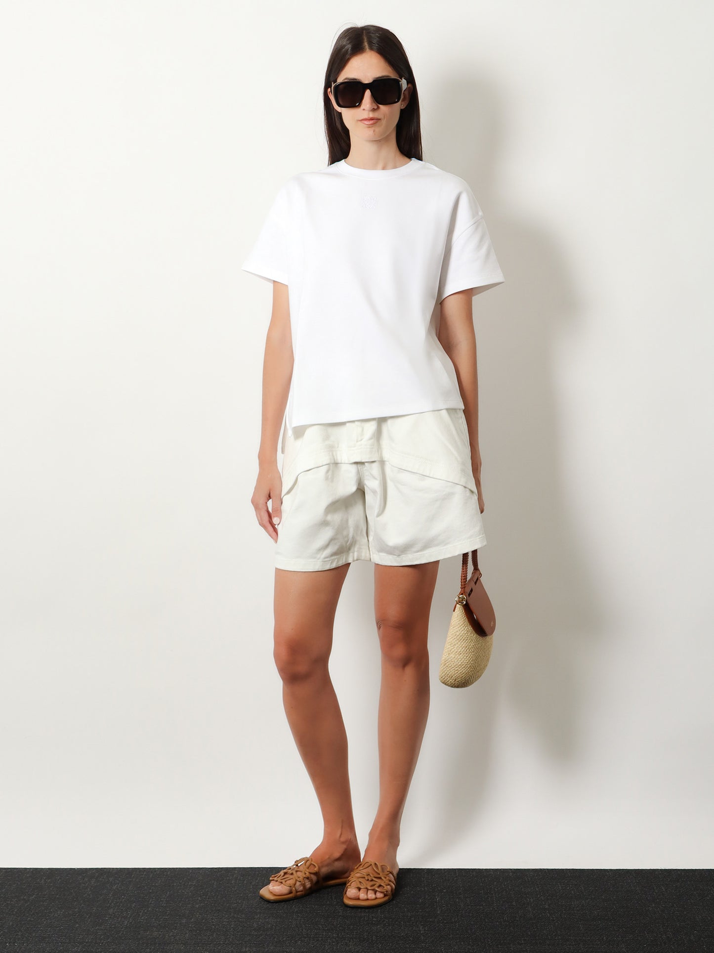 Asymmetric cotton blend t-shirt