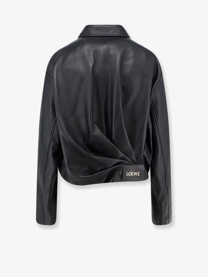 Cropped leather jacket with back logo patch thumbnail