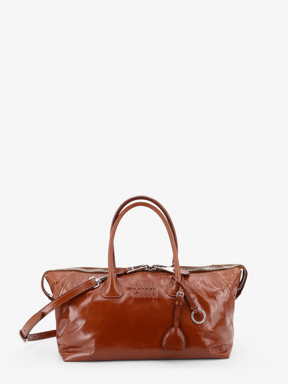 Shiny leather handbag with front lettering logo thumbnail