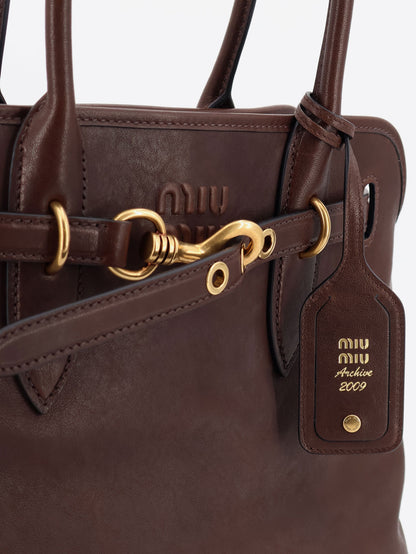 Aventure leather handbag with front lettering logo thumbnail