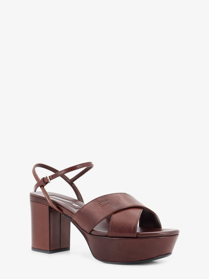 Leather heeled sandals with engraved logo on the side thumbnail