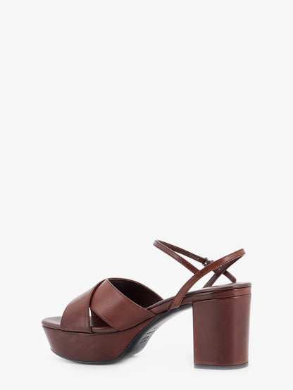 Leather heeled sandals with engraved logo on the side thumbnail