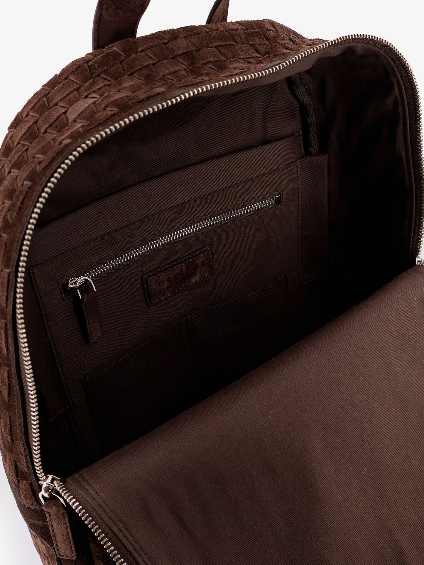 Suede backpack with woven pattern
