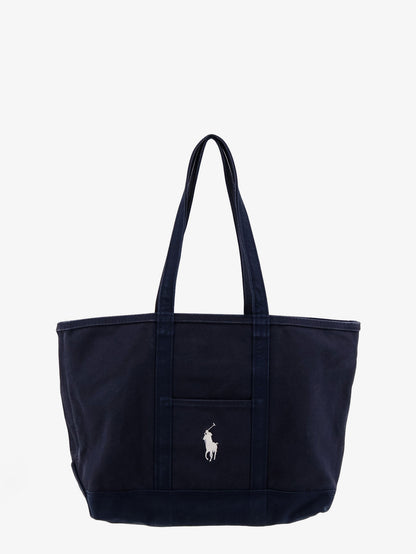 Borsa a spalla in denim con logo ricamato frontale thumbnail