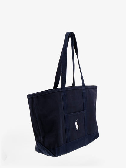 Borsa a spalla in denim con logo ricamato frontale thumbnail