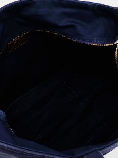 Borsa a spalla in denim con logo ricamato frontale thumbnail