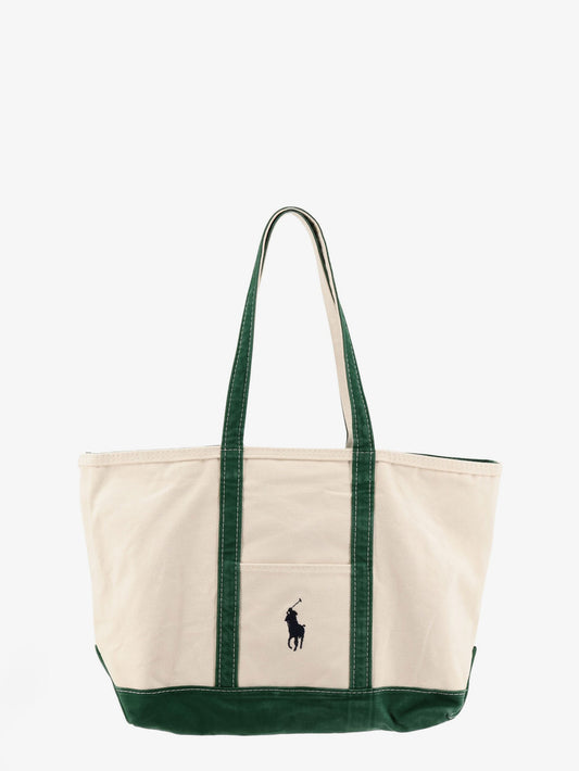 Denim shoulder bag with embroidered logo on the front