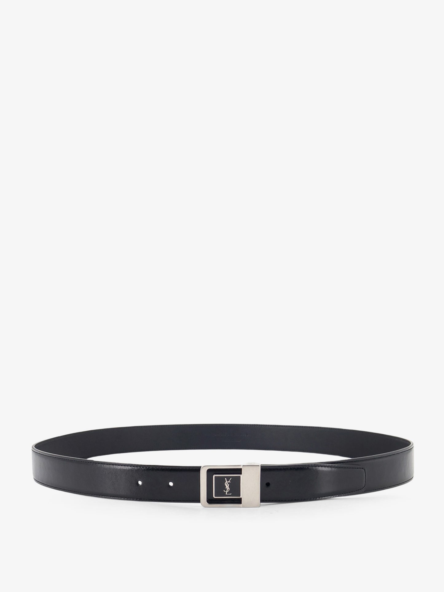 Leather belt with silver metal buckle