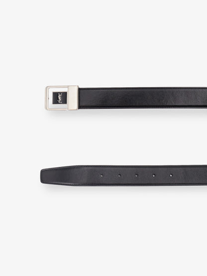 Leather belt with silver metal buckle thumbnail
