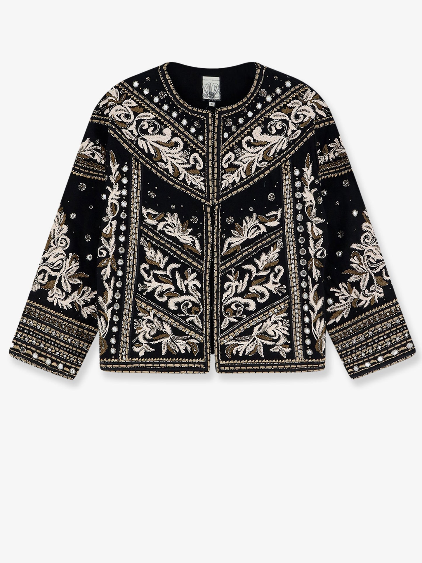 Tanika cotton blazer with all-over embroidery and sequins