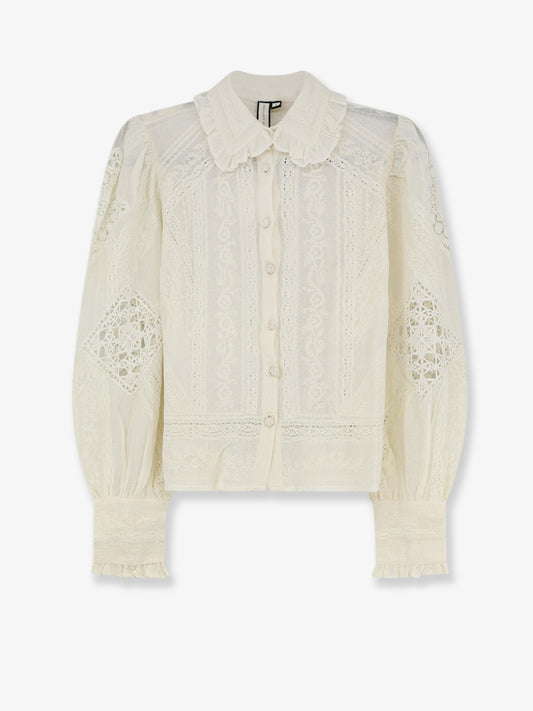 Zetna cotton top with all-over lace details