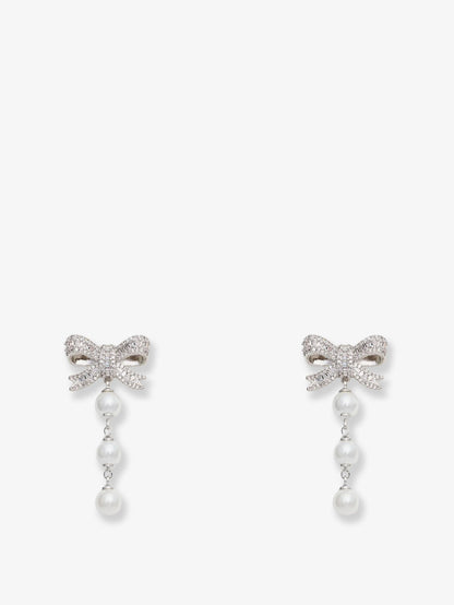 Crystal Bow Pearl Droplet Earrings thumbnail