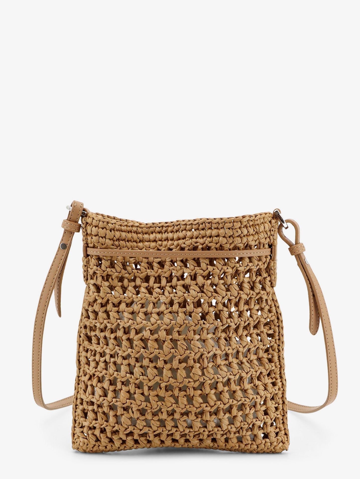 Raffia bucket bag with crochet motif