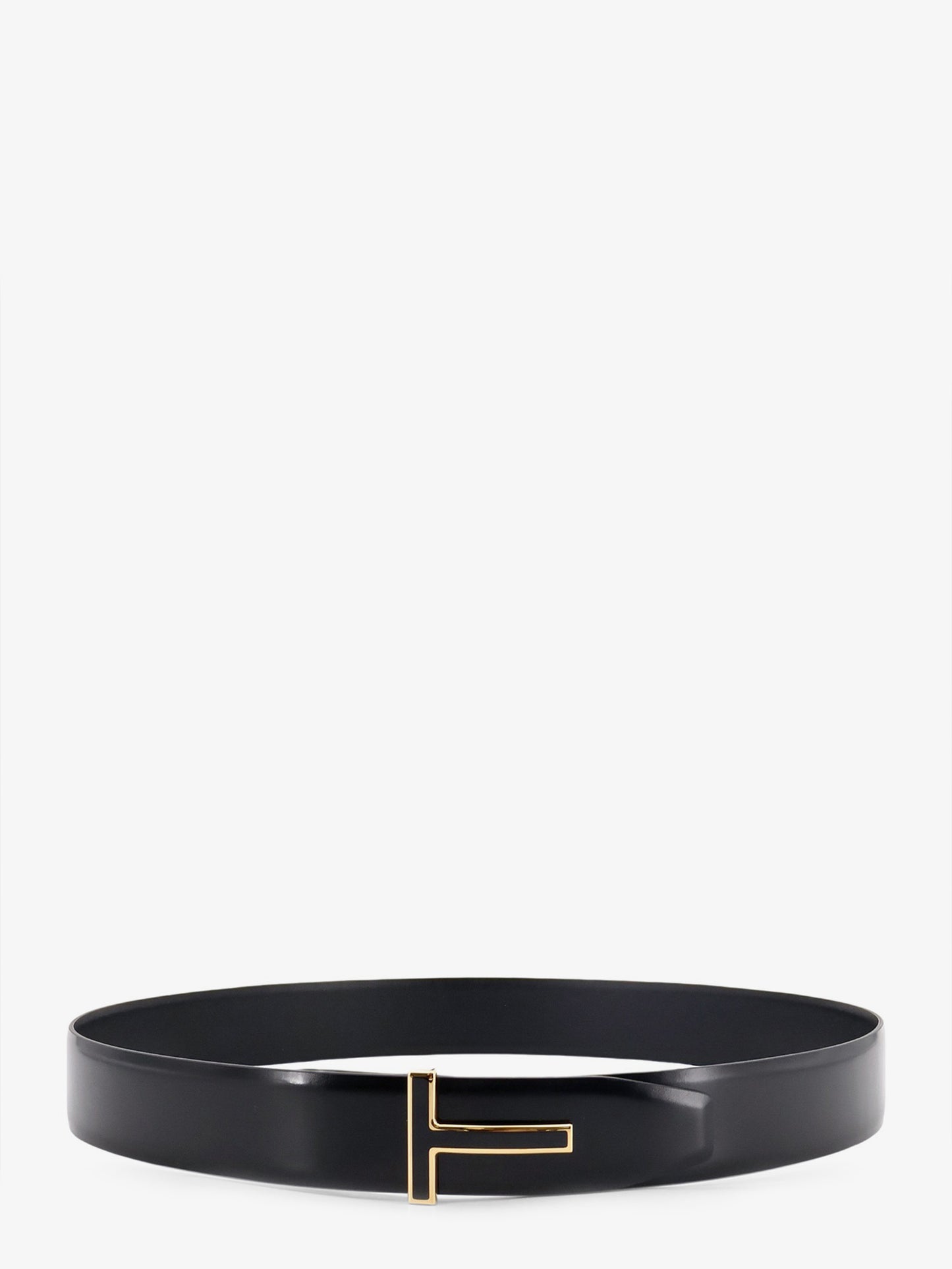 Leather belt with metal logo buckle