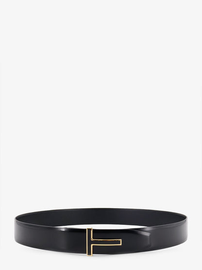 Leather belt with metal logo buckle thumbnail