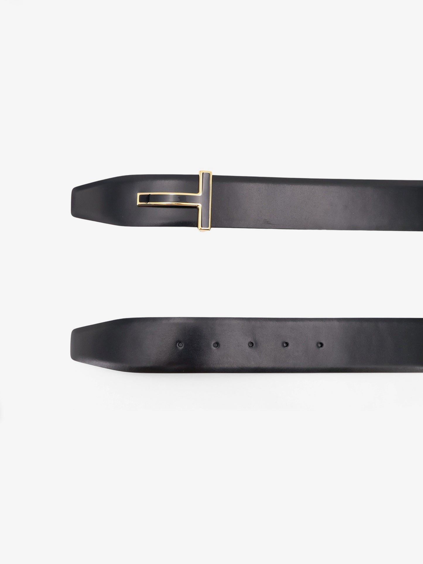 Leather belt with metal logo buckle