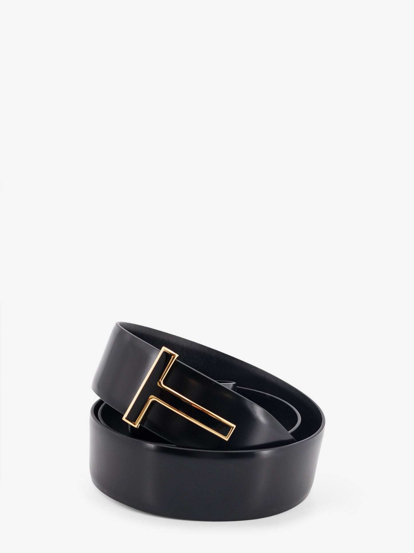Leather belt with metal logo buckle