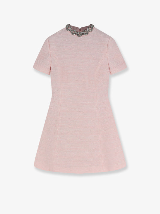 Embroidered Crinkle Cotton Tweed mini dress