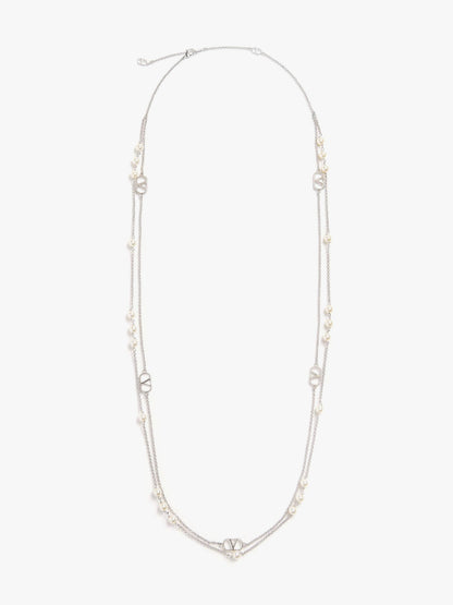 Metal and pearls VLogo Signature necklace thumbnail